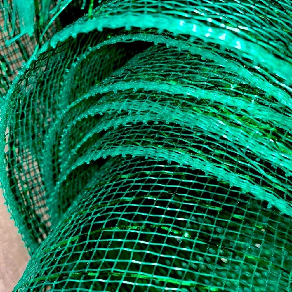 Green shimmer glitz ribbon holiday decor 1 length 10ft & 1 length 4 ft, 30” wide